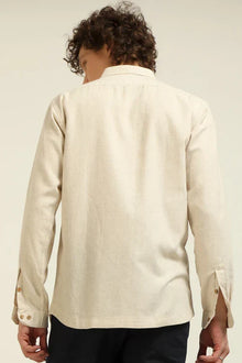 Lighthouse Cotton Regular Fit Beige Embroidered Shirt