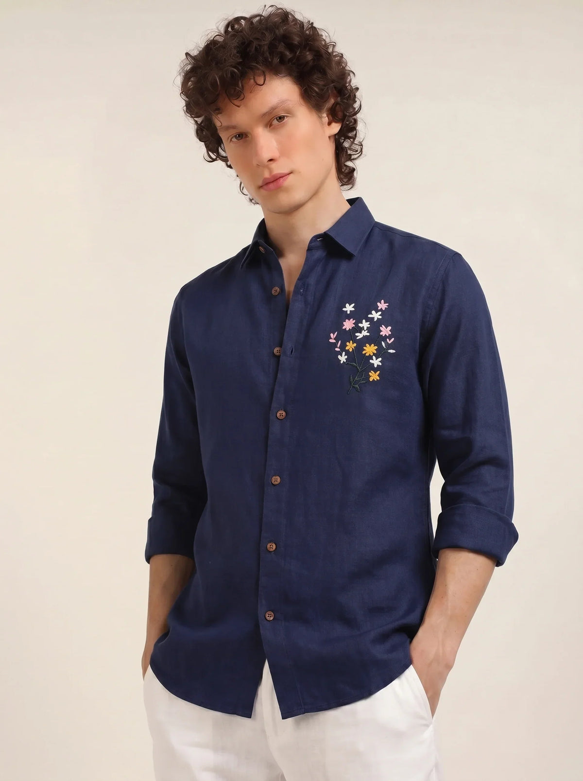 Midnight Bloom Premium Embroidery Shirt