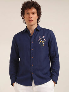 Midnight Bloom Premium Embroidery Shirt