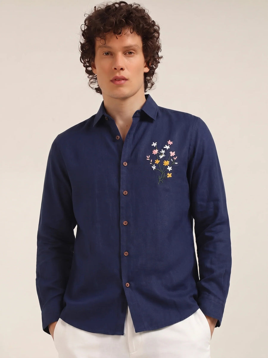 Midnight Bloom Premium Embroidery Shirt