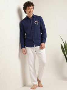 Midnight Bloom Premium Embroidery Shirt