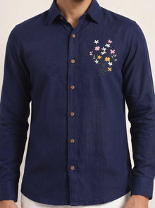 Midnight Bloom Premium Embroidery Shirt