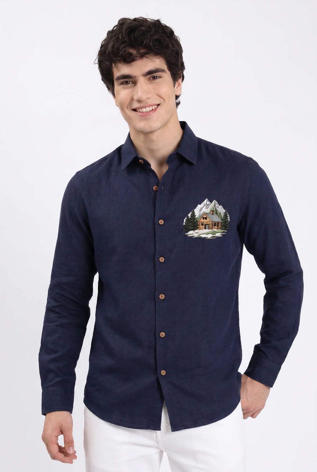 Mountain Lodge Premium Navy Blue Embroidered Shirt