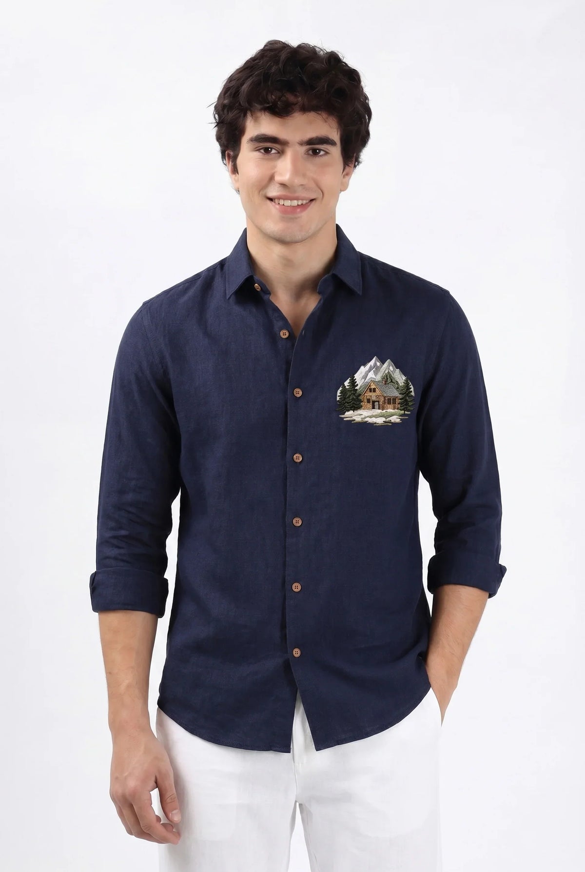 Mountain Lodge Premium Navy Blue Embroidered Shirt