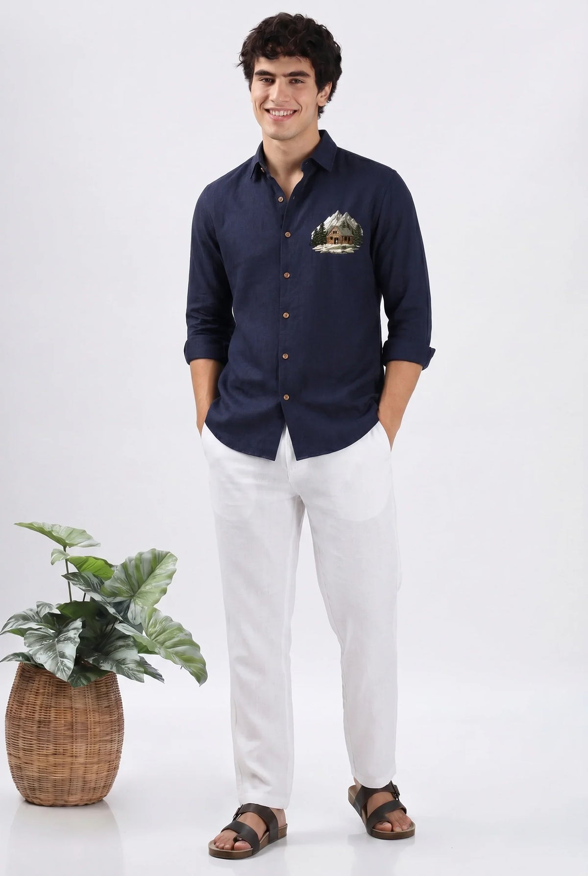 Mountain Lodge Premium Navy Blue Embroidered Shirt