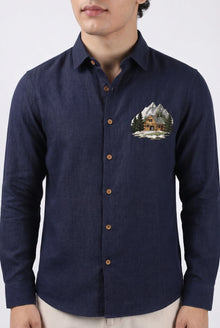 Mountain Lodge Premium Navy Blue Embroidered Shirt