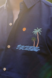 "Tides & Palms" Cotton Regular Fit Navy Embroidered Navy Shirt