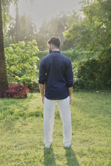 "Tides & Palms" Cotton Regular Fit Navy Embroidered Navy Shirt