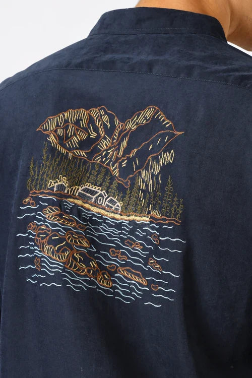 Wilderness House Regular Fit Navy Embroidered Shirt