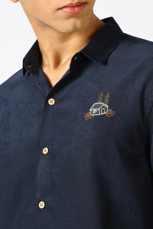 Wilderness House Regular Fit Navy Embroidered Shirt