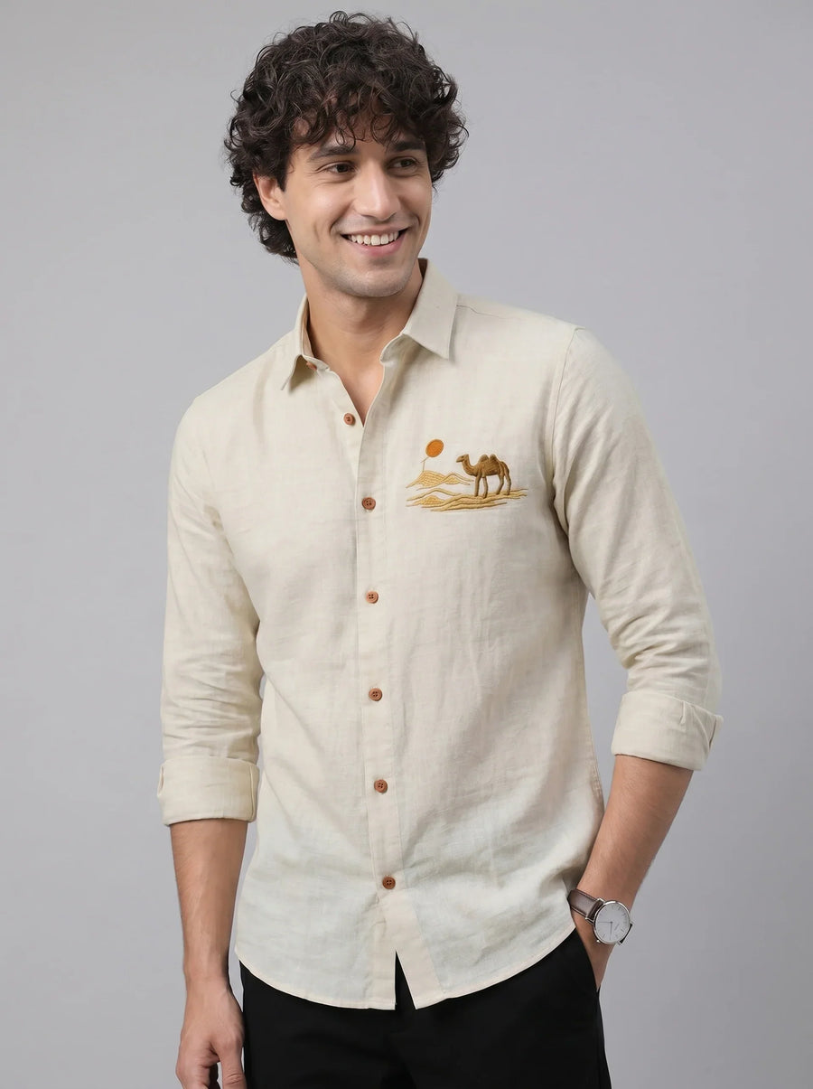 Desert Dune Premium Beige Embroidered Shirt