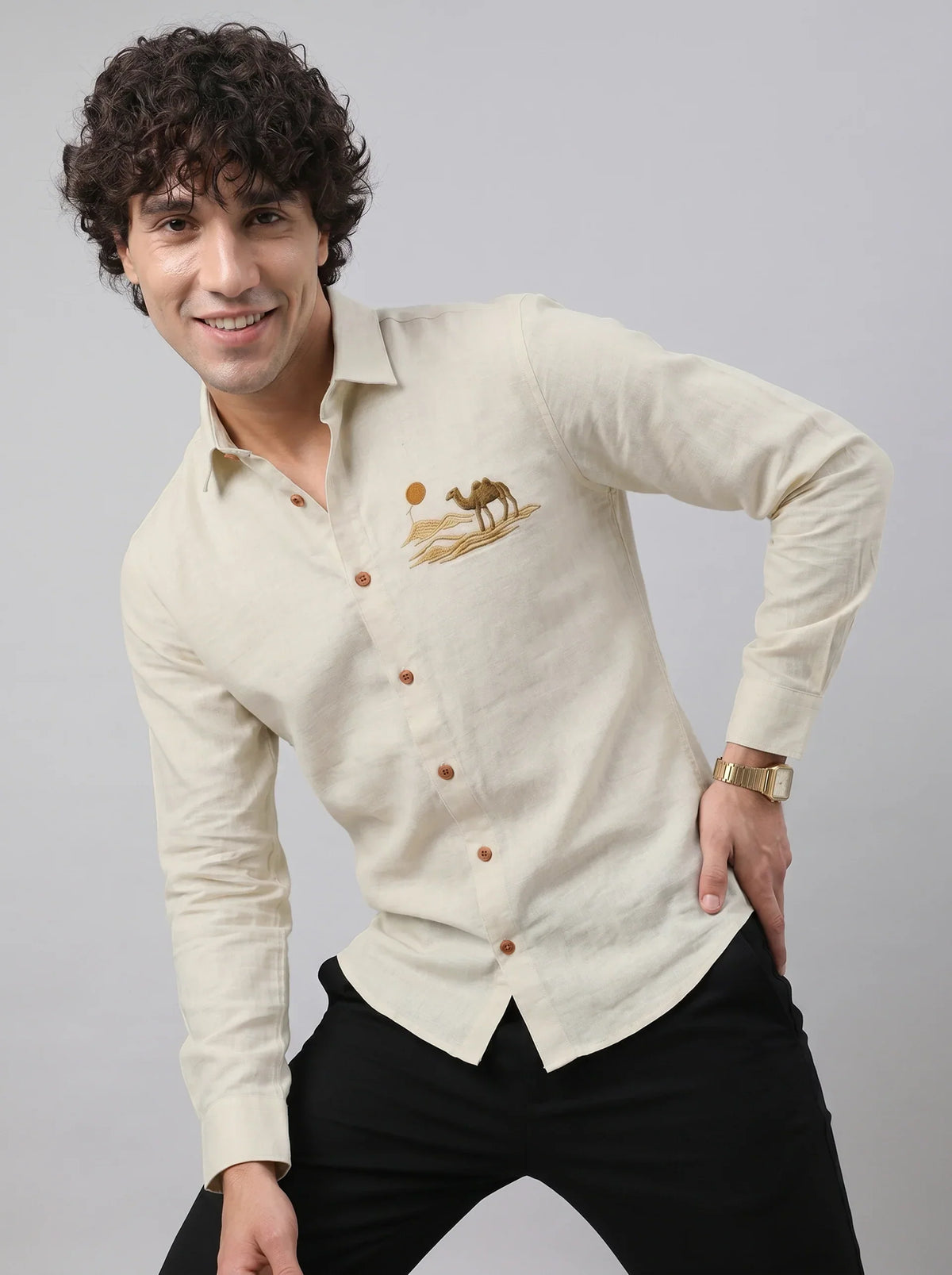 Desert Dune Premium Beige Embroidered Shirt