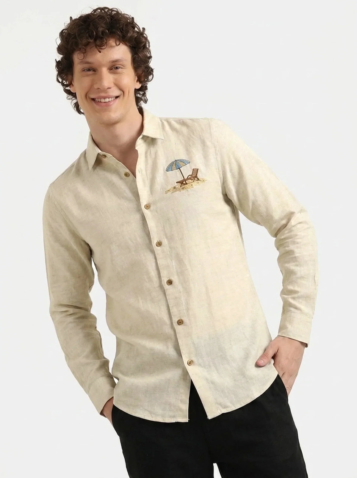 Coastal Escape Premium Beige Embroidered Shirt