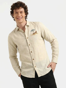 Coastal Escape Premium Beige Embroidered Shirt