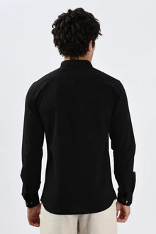 Arctic Reindeer Cotton Regular Fit Black Embroidery Shirt