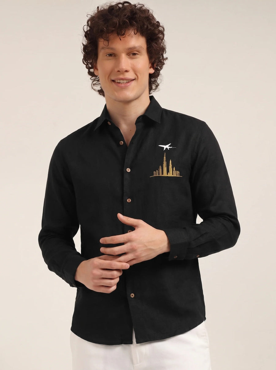 Men’s Designer Black Shirt – Slim Fit Cotton