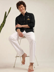Men’s Designer Black Shirt – Slim Fit Cotton