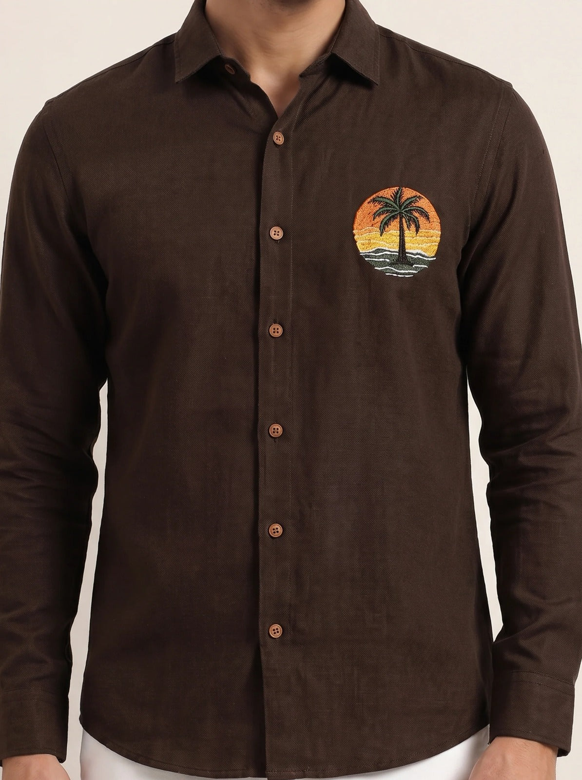 Earthwood Premium Brown Embroidered Shirt