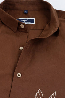 Humming bird Haven Cotton Regular Fit Brown Embroidery Shirt