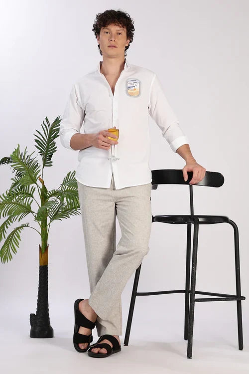 Arctic Wanderlust Cotton Regular Fit White Embroidered Shirt