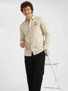 Coastal Escape Premium Beige Embroidered Shirt
