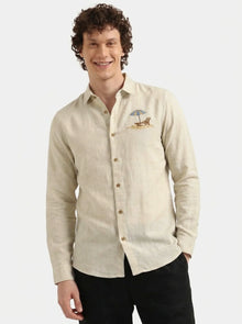 Coastal Escape Premium Beige Embroidered Shirt