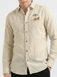 Coastal Escape Premium Beige Embroidered Shirt