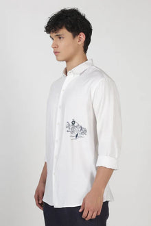 Mountain Line Art 100% Cotton Regular Fit White Embroidered Shirt