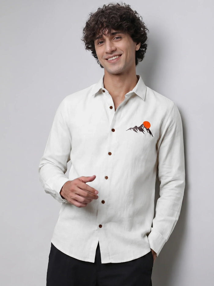 Alpine Sunset Premium White Embroidered Shirt