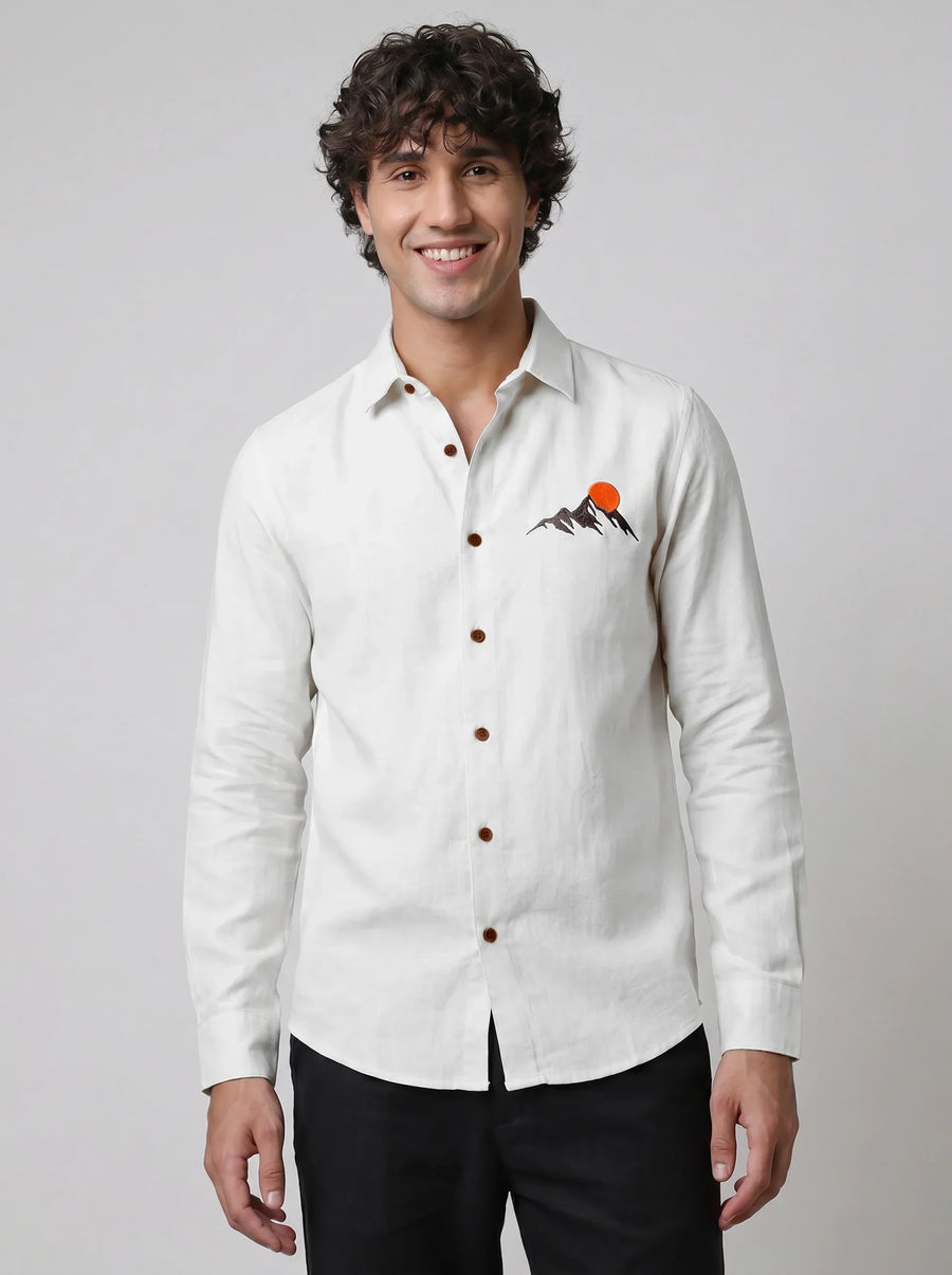 Alpine Sunset Premium White Embroidered Shirt