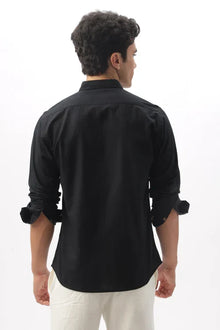 Lighthouse Cotton Regular Fit Black Embroidered Shirt