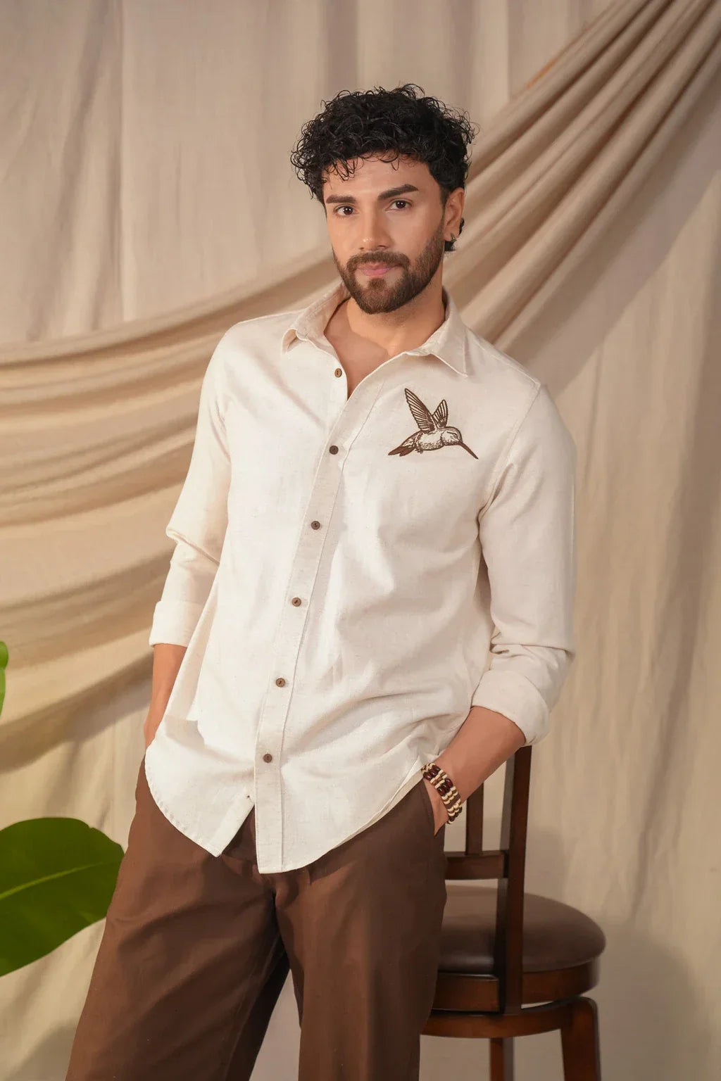 PERCH Men Slim Fit Printed Spread Collar Casual Shirt