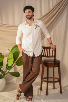 PERCH Men Slim Fit Printed Spread Collar Casual Shirt