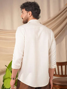 Beige Natural Grains Anchor Embroidery Linen Cotton Shirt