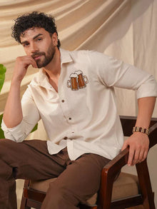 Beige Natural Grains Solid Linen Cotton Slim Fit Shirt