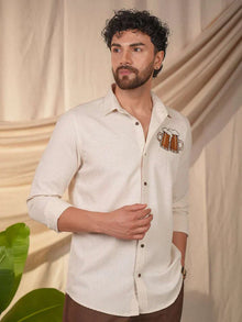 Beige Natural Grains Solid Linen Cotton Slim Fit Shirt