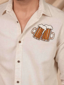 Beige Natural Grains Solid Linen Cotton Slim Fit Shirt