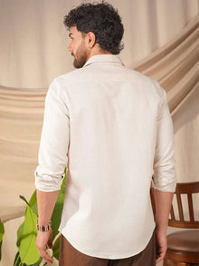 Beige Natural Grains Solid Linen Cotton Slim Fit Shirt