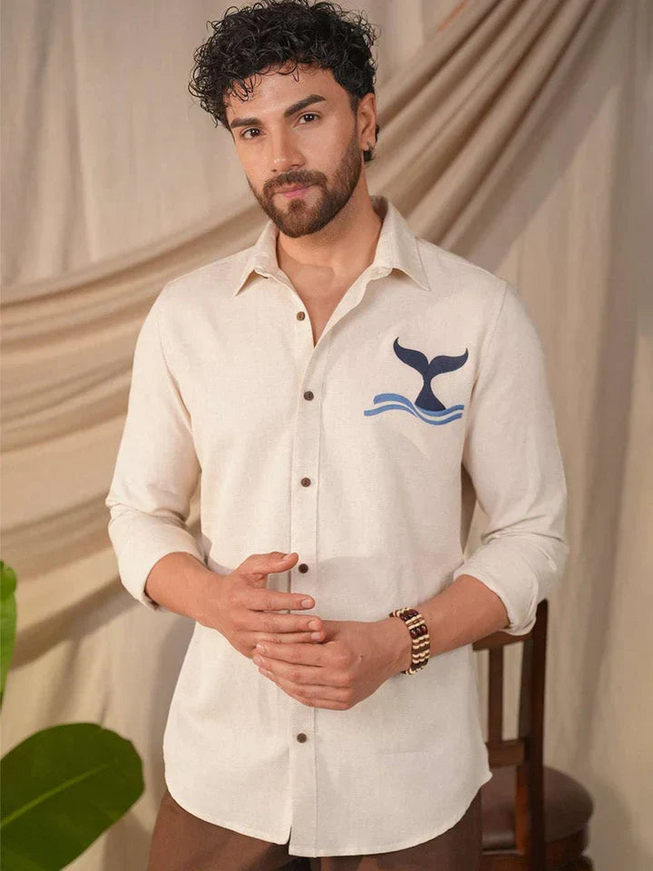 Beige Natural Grains Solid Linen Cotton Slim Fit Shirt