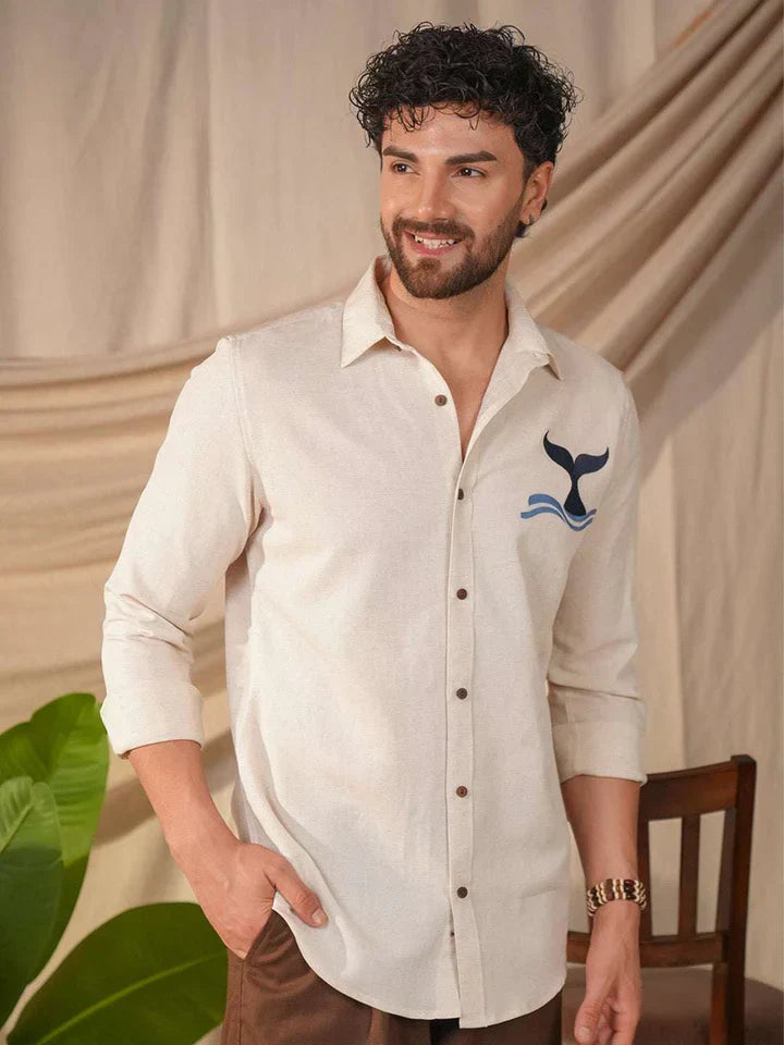 Beige Natural Grains Solid Linen Cotton Slim Fit Shirt