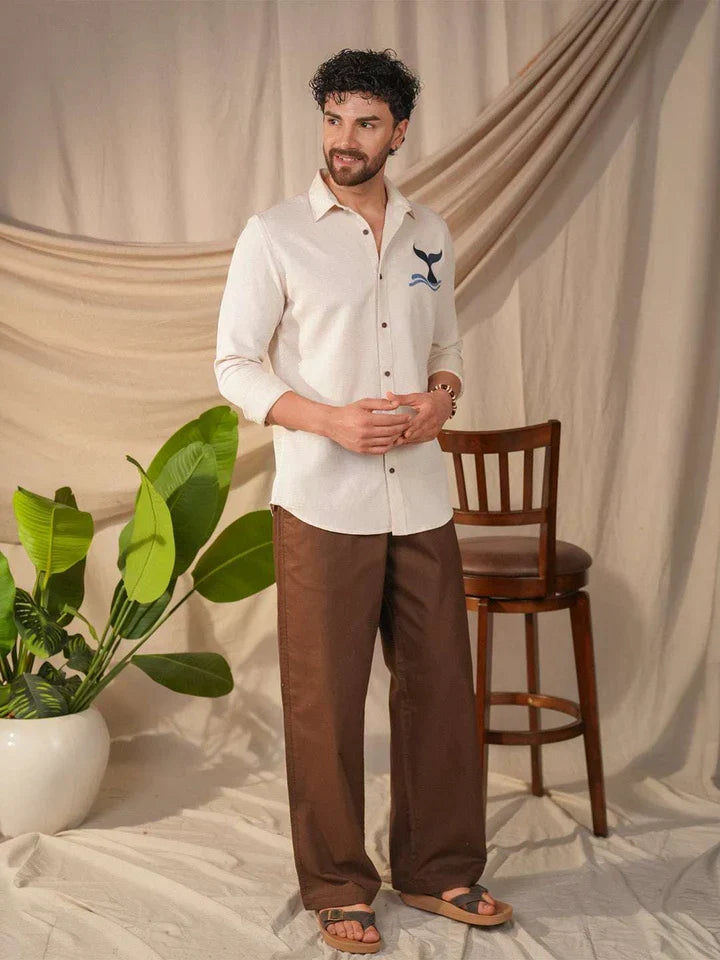 Beige Natural Grains Solid Linen Cotton Slim Fit Shirt