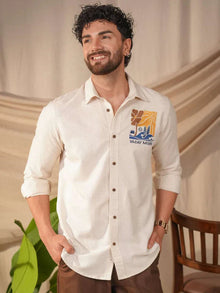 Beige Natural Grains Vacation Mode Embroidery Linen Cotton Shirt