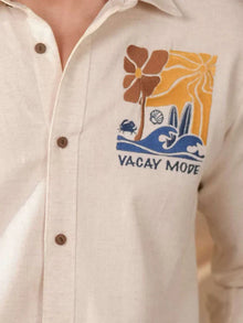 Beige Natural Grains Vacation Mode Embroidery Linen Cotton Shirt