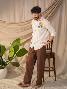 Beige Natural Grains Vacation Mode Embroidery Linen Cotton Shirt