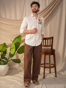 Beige Natural Grains Vacation Mode Embroidery Linen Cotton Shirt