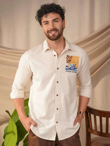 Beige Natural Grains Vacation Mode Embroidery Linen Cotton Shirt