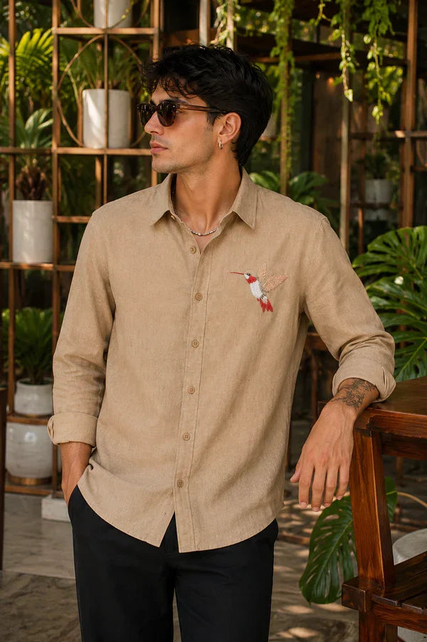 Sand Riviera Hummingbird Embroidered Shirt