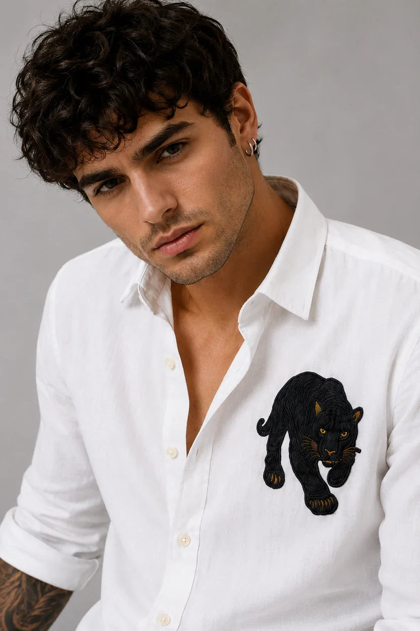 Midnight Panther Embroidered Shirt