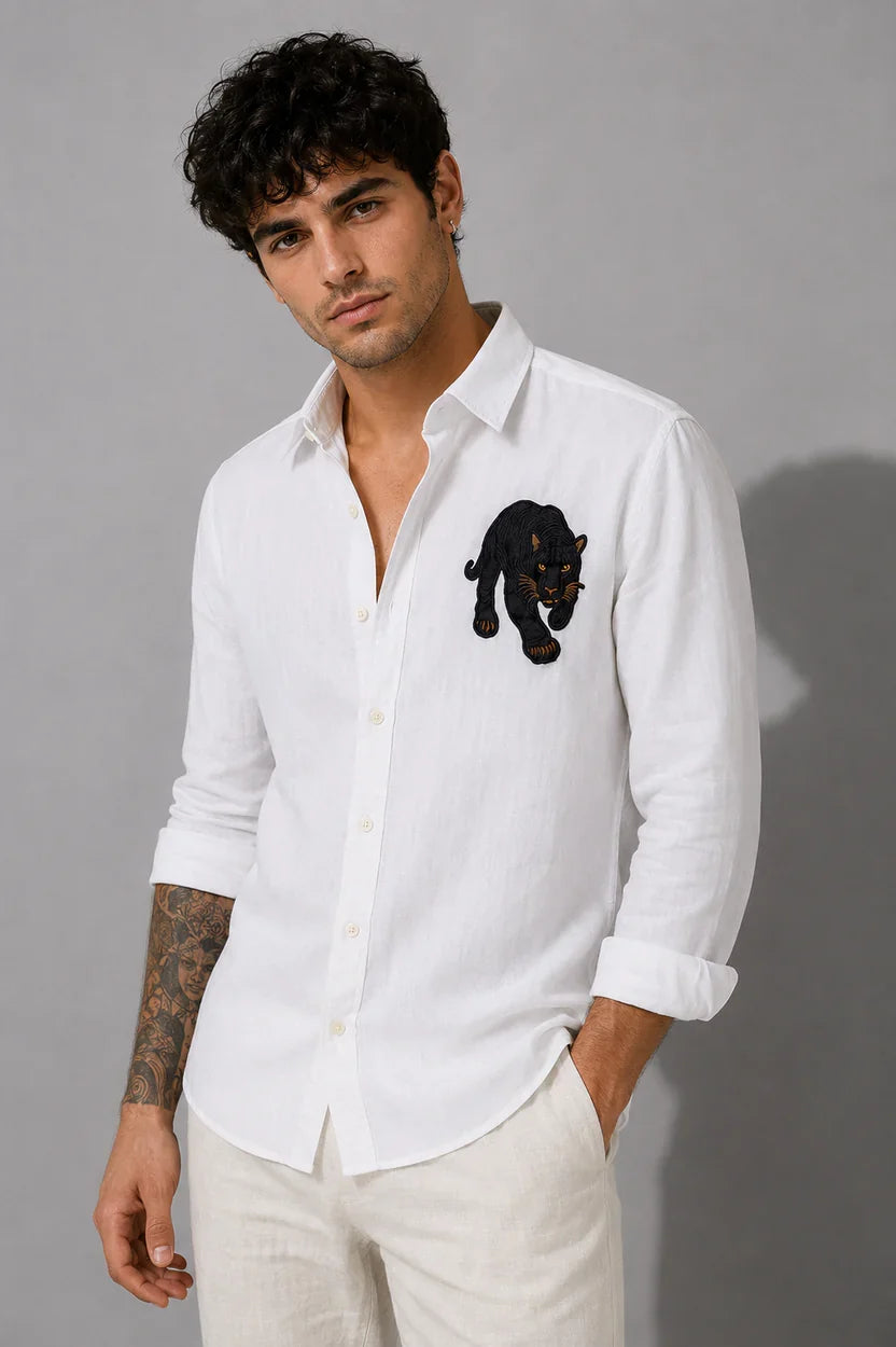 Midnight Panther Embroidered Shirt