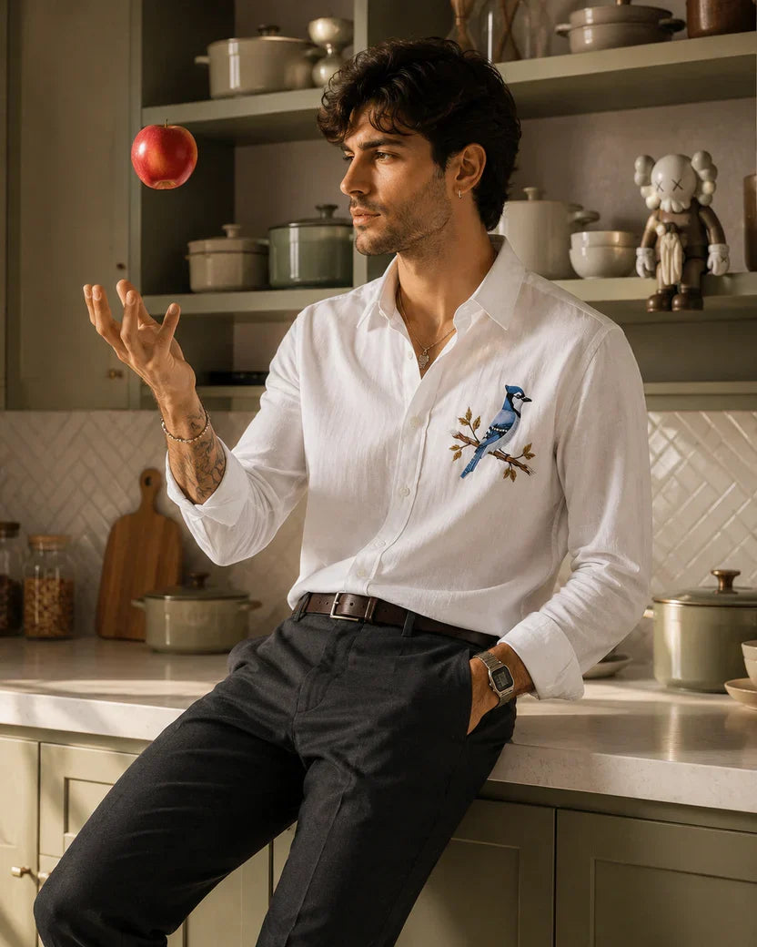 Blue Sparrow White Linen Shirt.